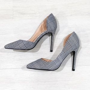 Catherine Malandrino: Plaid d'Orsay heels with 4" covered heel. Size 7.5.